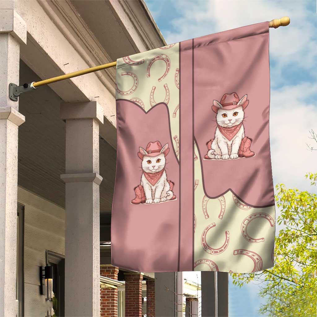 Cowcat Garden Flag Cowboy Cat Meowdy Retro Western Yoke Pink - Wonder Print Shop