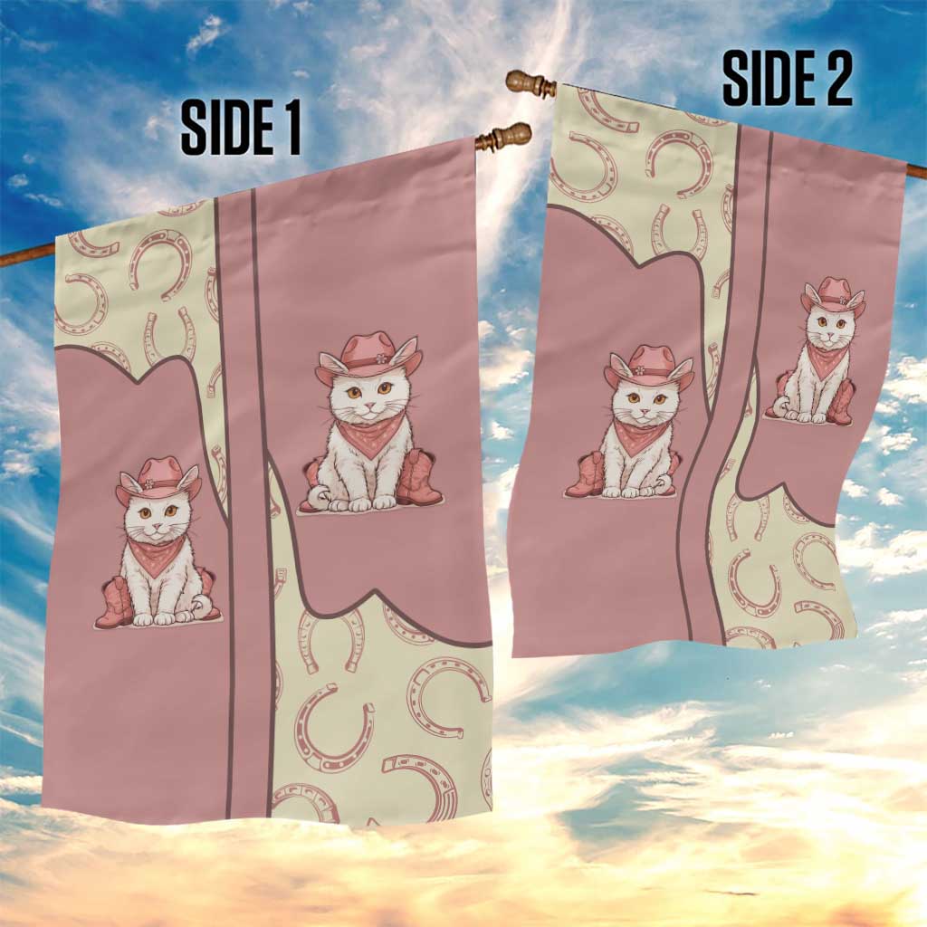 Cowcat Garden Flag Cowboy Cat Meowdy Retro Western Yoke Pink - Wonder Print Shop
