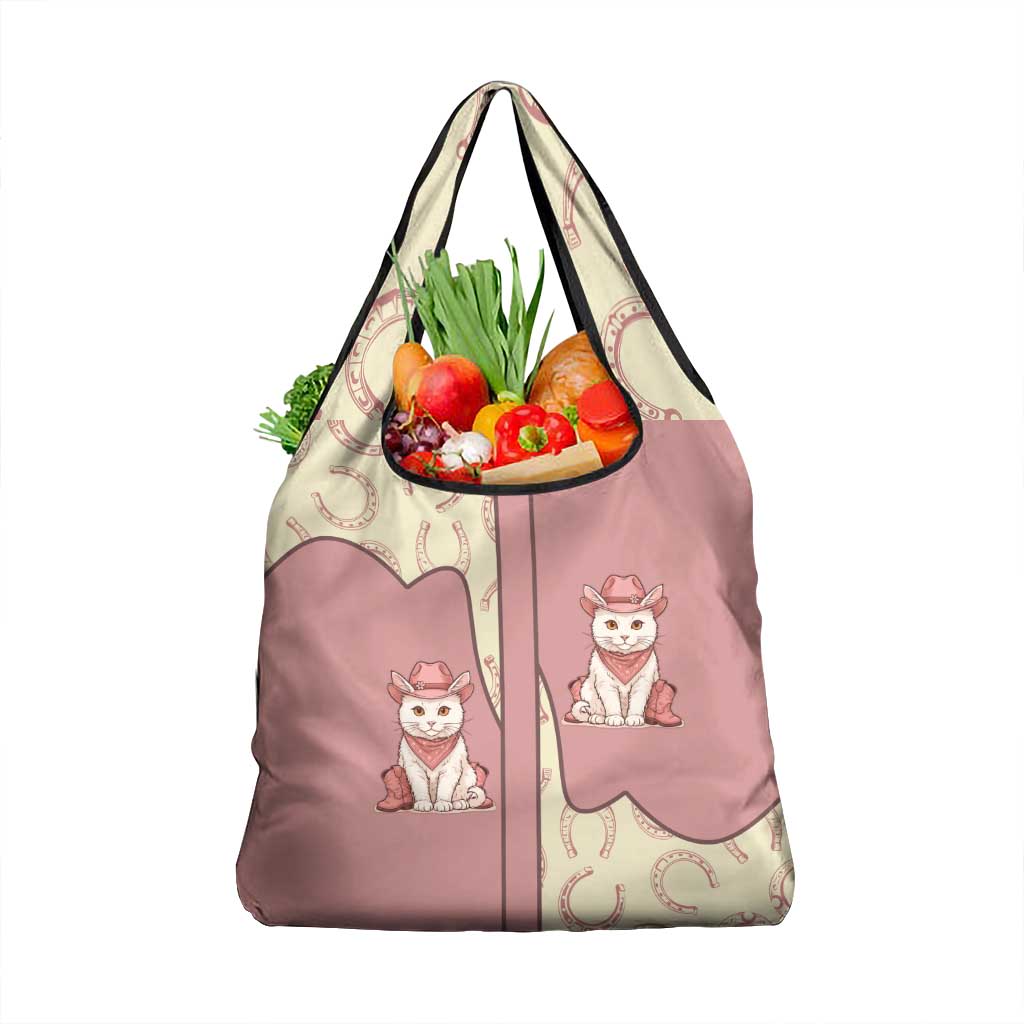 Cowcat Grocery Bag Cowboy Cat Meowdy Retro Western Yoke Pink - Wonder Print Shop