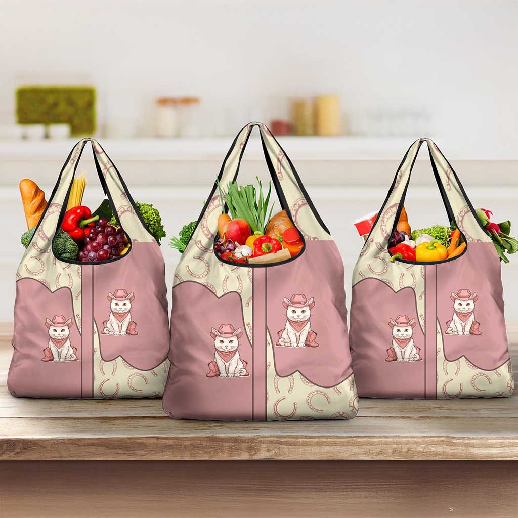 Cowcat Grocery Bag Cowboy Cat Meowdy Retro Western Yoke Pink - Wonder Print Shop