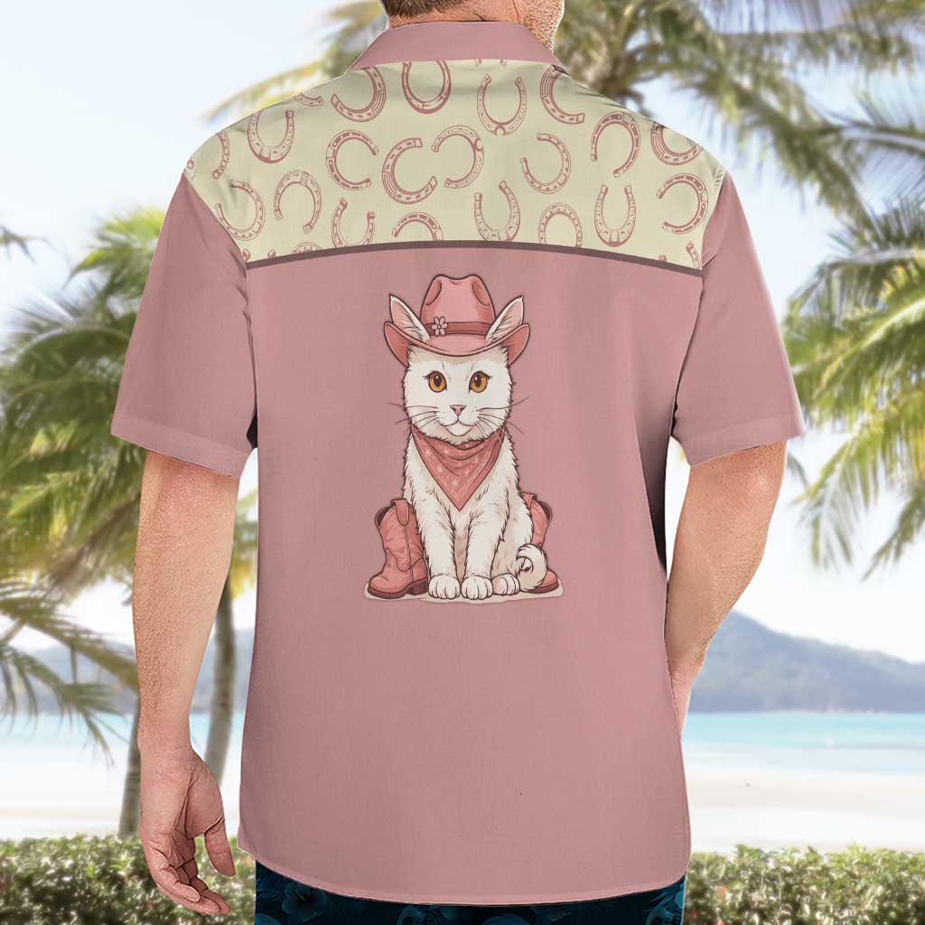 Cowcat Hawaiian Shirt Cowboy Cat Meowdy Retro Western Yoke Pink - Wonder Print Shop