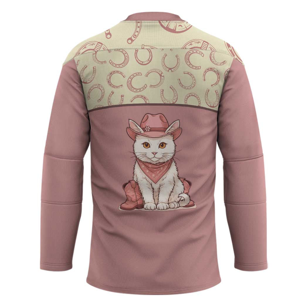 Cowcat Hockey Jersey Cowboy Cat Meowdy Retro Western Yoke Pink - Wonder Print Shop