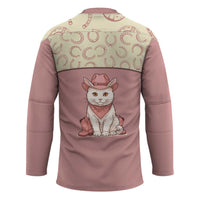Cowcat Hockey Jersey Cowboy Cat Meowdy Retro Western Yoke Pink - Wonder Print Shop