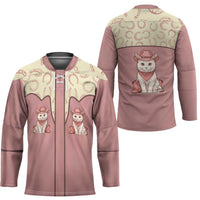 Cowcat Hockey Jersey Cowboy Cat Meowdy Retro Western Yoke Pink - Wonder Print Shop