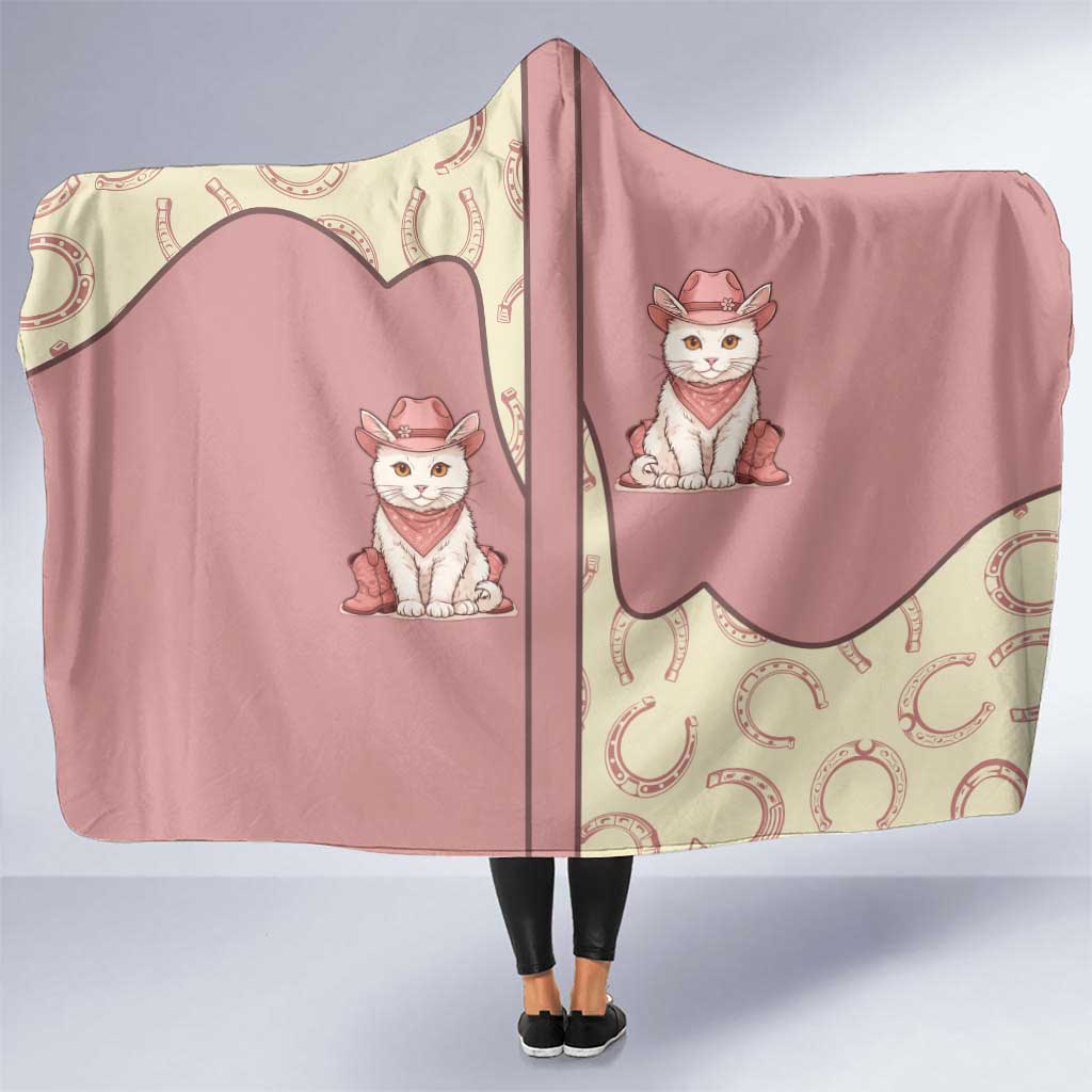 Cowcat Hooded Blanket Cowboy Cat Meowdy Retro Western Yoke Pink - Wonder Print Shop
