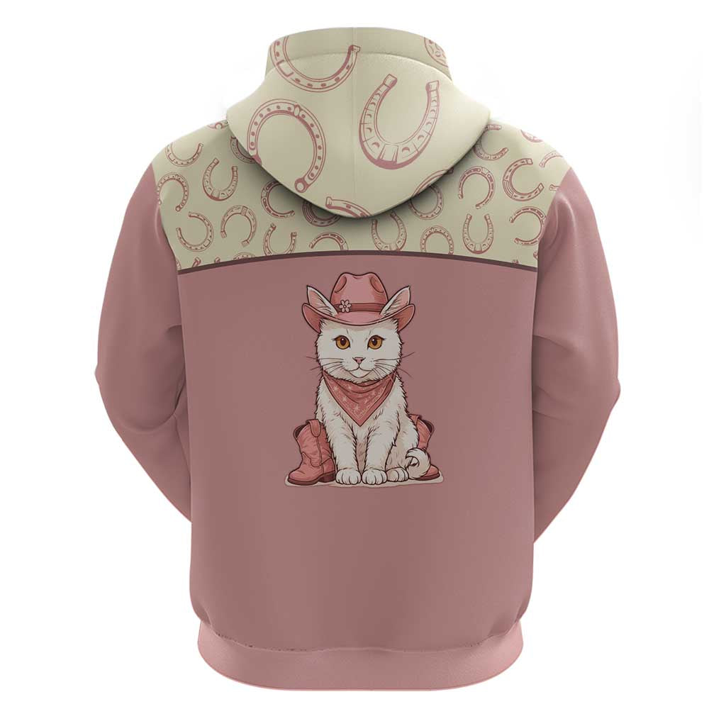 Cowcat Hoodie Cowboy Cat Meowdy Retro Western Yoke Pink - Wonder Print Shop
