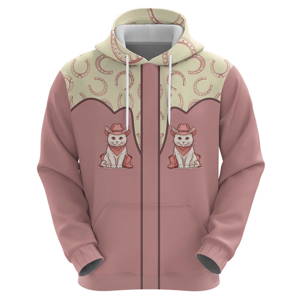 Cowcat Hoodie Cowboy Cat Meowdy Retro Western Yoke Pink - Wonder Print Shop