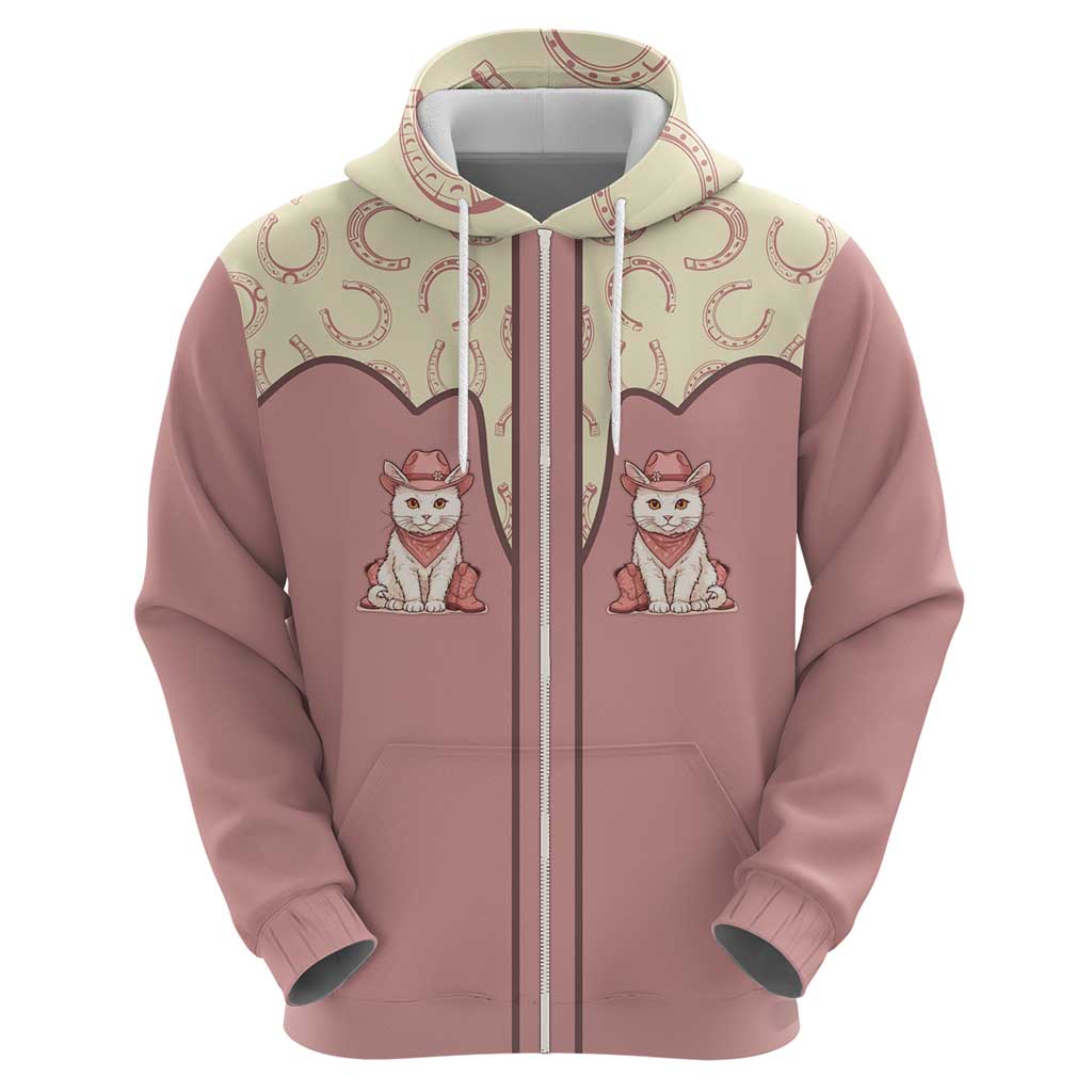Cowcat Hoodie Cowboy Cat Meowdy Retro Western Yoke Pink - Wonder Print Shop