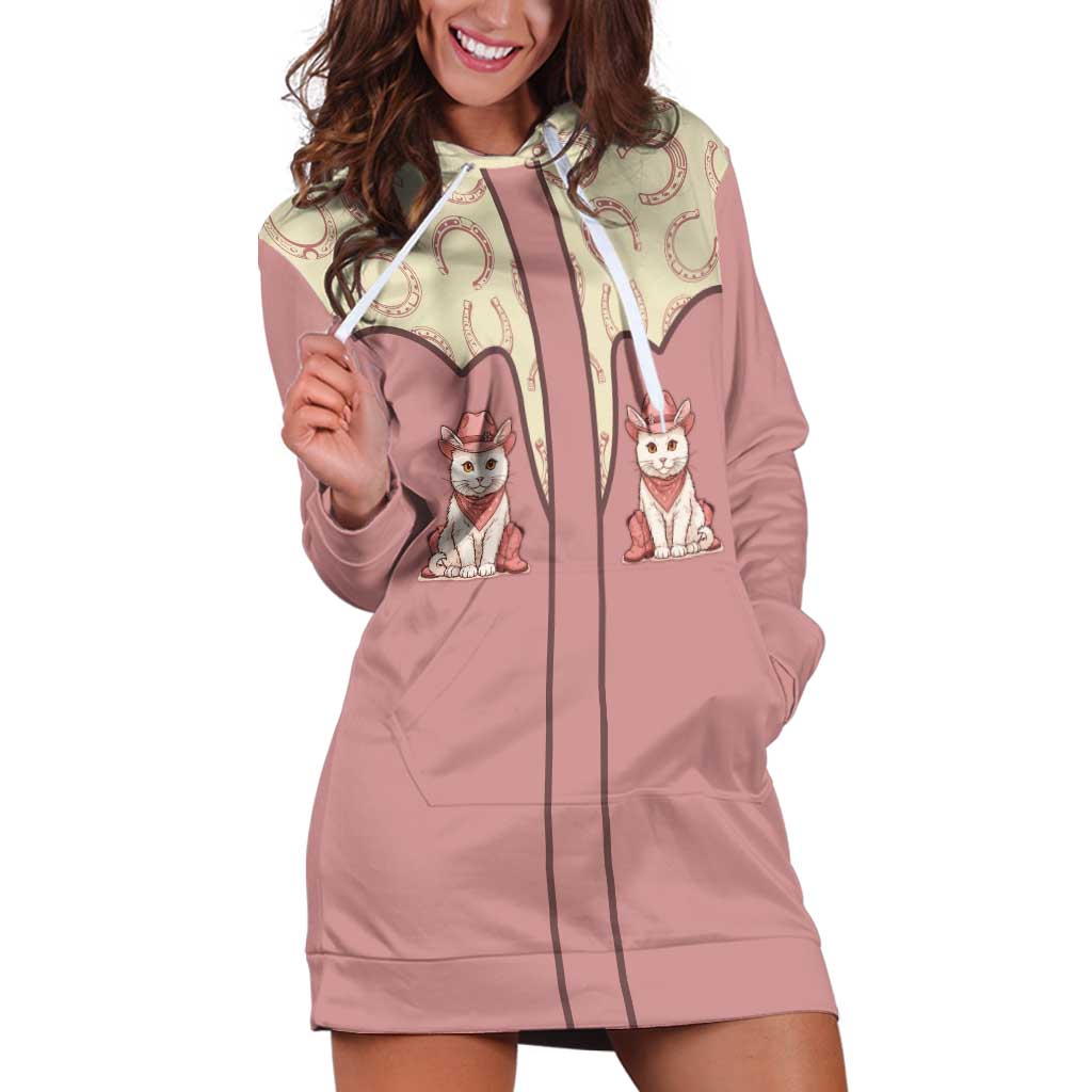 Cowcat Hoodie Dress Cowboy Cat Meowdy Retro Western Yoke Pink - Wonder Print Shop