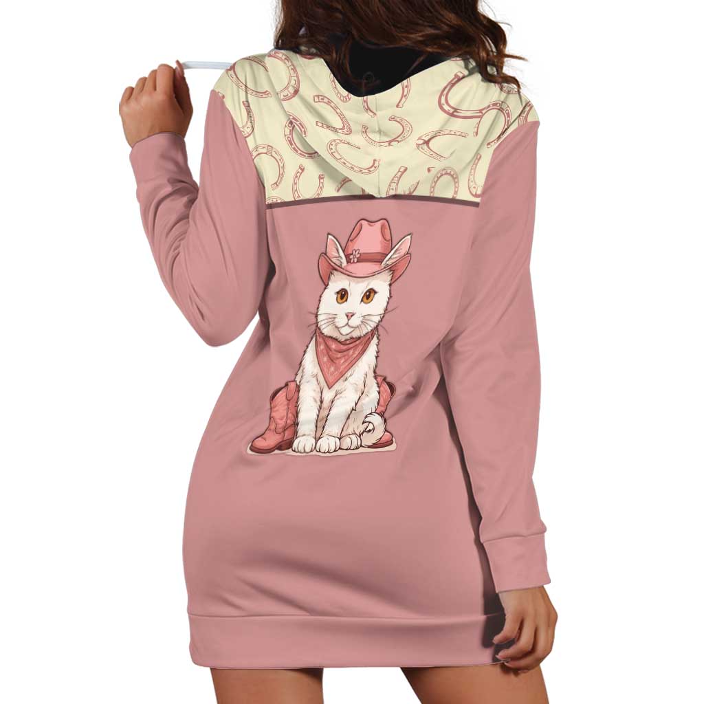 Cowcat Hoodie Dress Cowboy Cat Meowdy Retro Western Yoke Pink - Wonder Print Shop