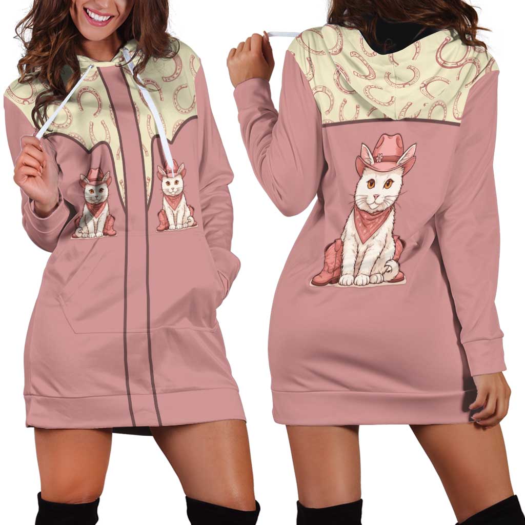 Cowcat Hoodie Dress Cowboy Cat Meowdy Retro Western Yoke Pink - Wonder Print Shop