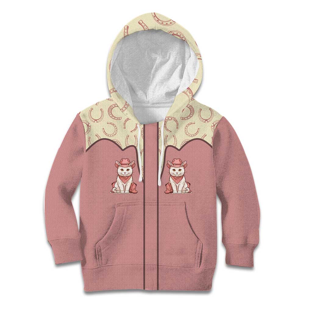 Cowcat Kid Hoodie Cowboy Cat Meowdy Retro Western Yoke Pink - Wonder Print Shop
