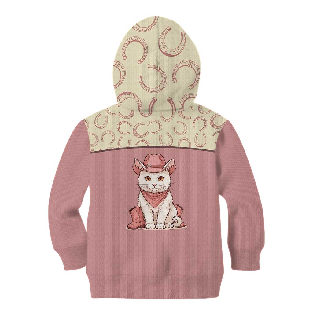 Cowcat Kid Hoodie Cowboy Cat Meowdy Retro Western Yoke Pink - Wonder Print Shop