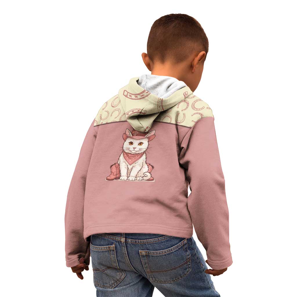 Cowcat Kid Hoodie Cowboy Cat Meowdy Retro Western Yoke Pink - Wonder Print Shop