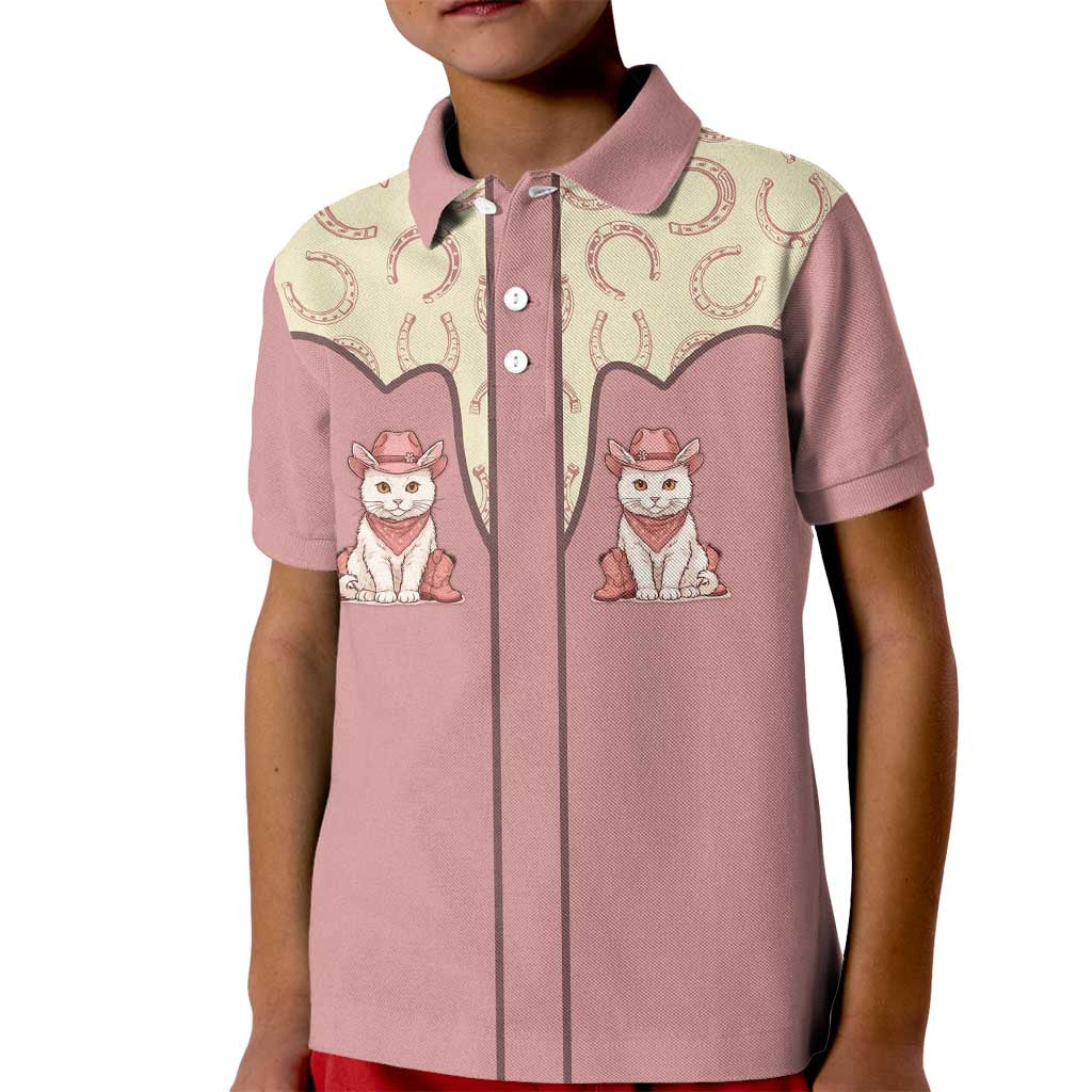 Cowcat Kid Polo Shirt Cowboy Cat Meowdy Retro Western Yoke Pink - Wonder Print Shop