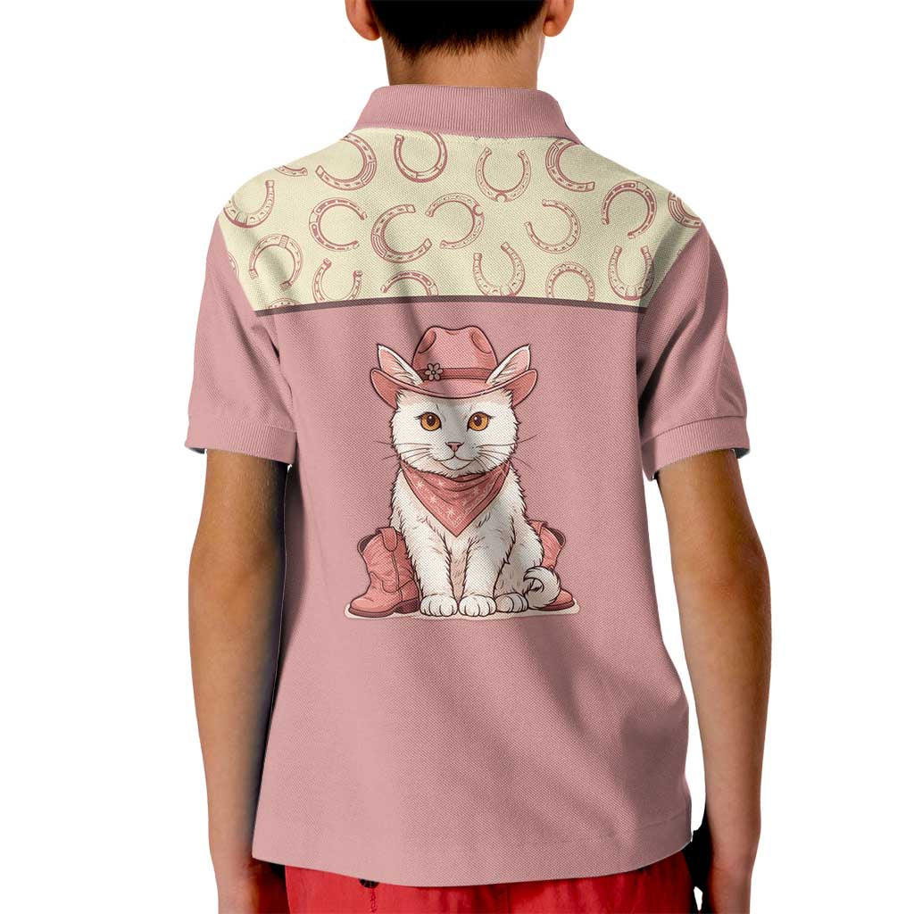 Cowcat Kid Polo Shirt Cowboy Cat Meowdy Retro Western Yoke Pink - Wonder Print Shop