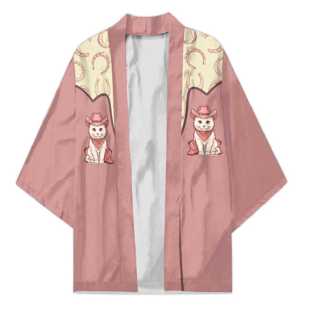 Cowcat Kimono Cowboy Cat Meowdy Retro Western Yoke Pink - Wonder Print Shop