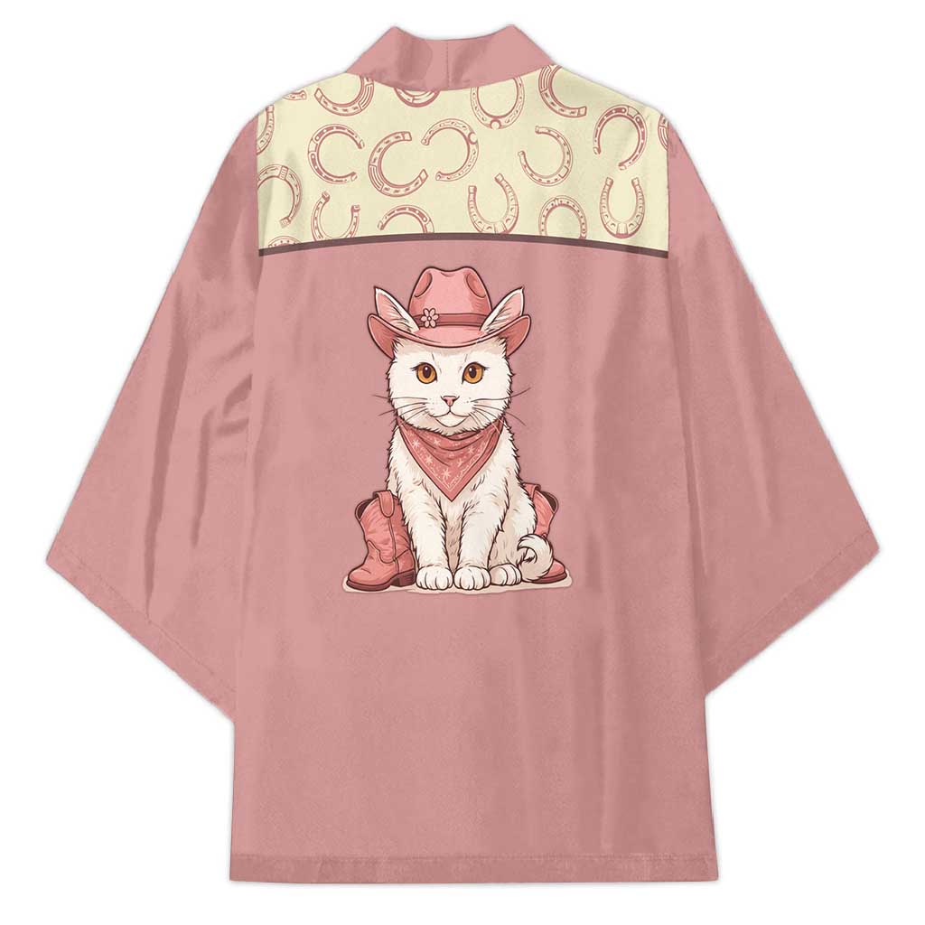 Cowcat Kimono Cowboy Cat Meowdy Retro Western Yoke Pink - Wonder Print Shop