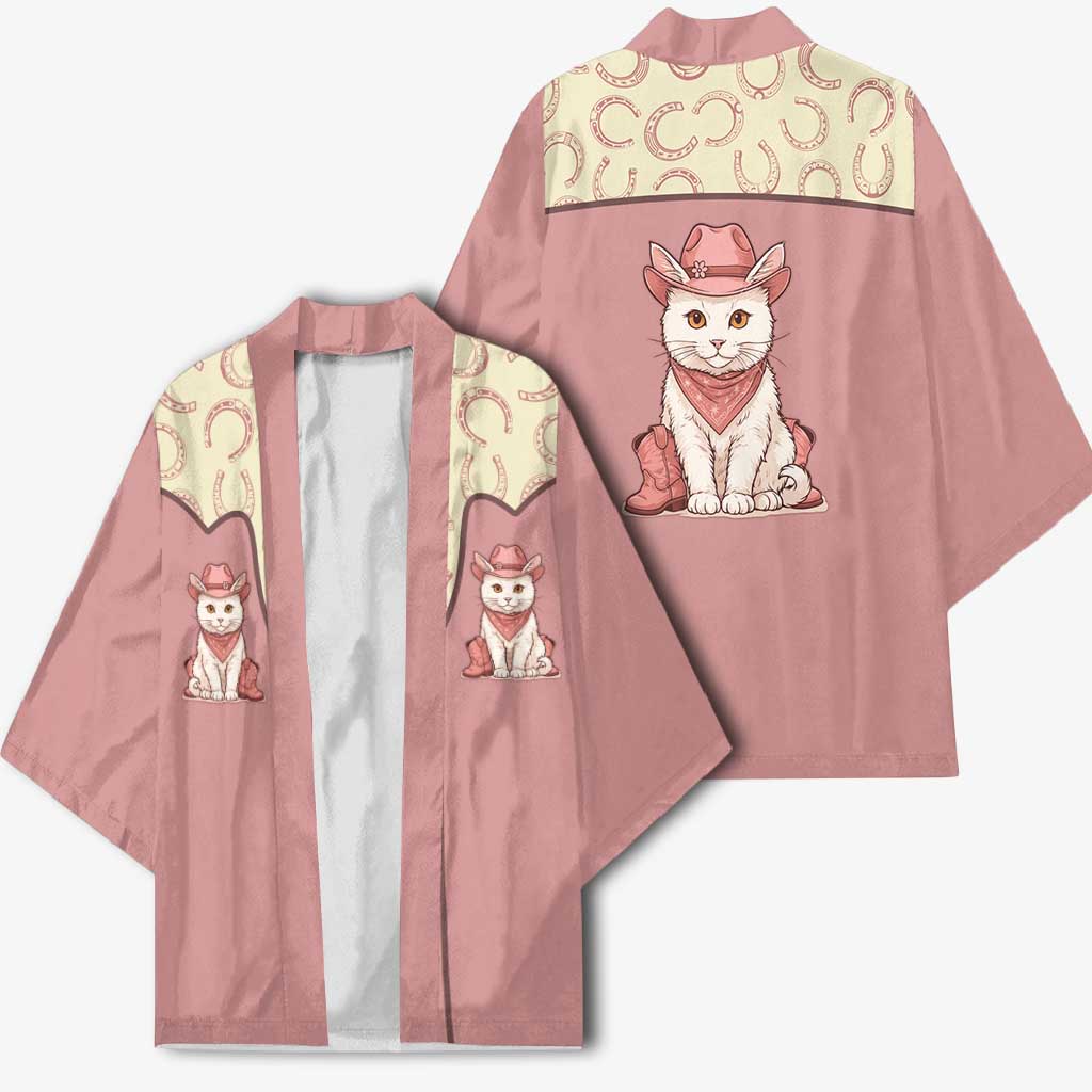 Cowcat Kimono Cowboy Cat Meowdy Retro Western Yoke Pink - Wonder Print Shop