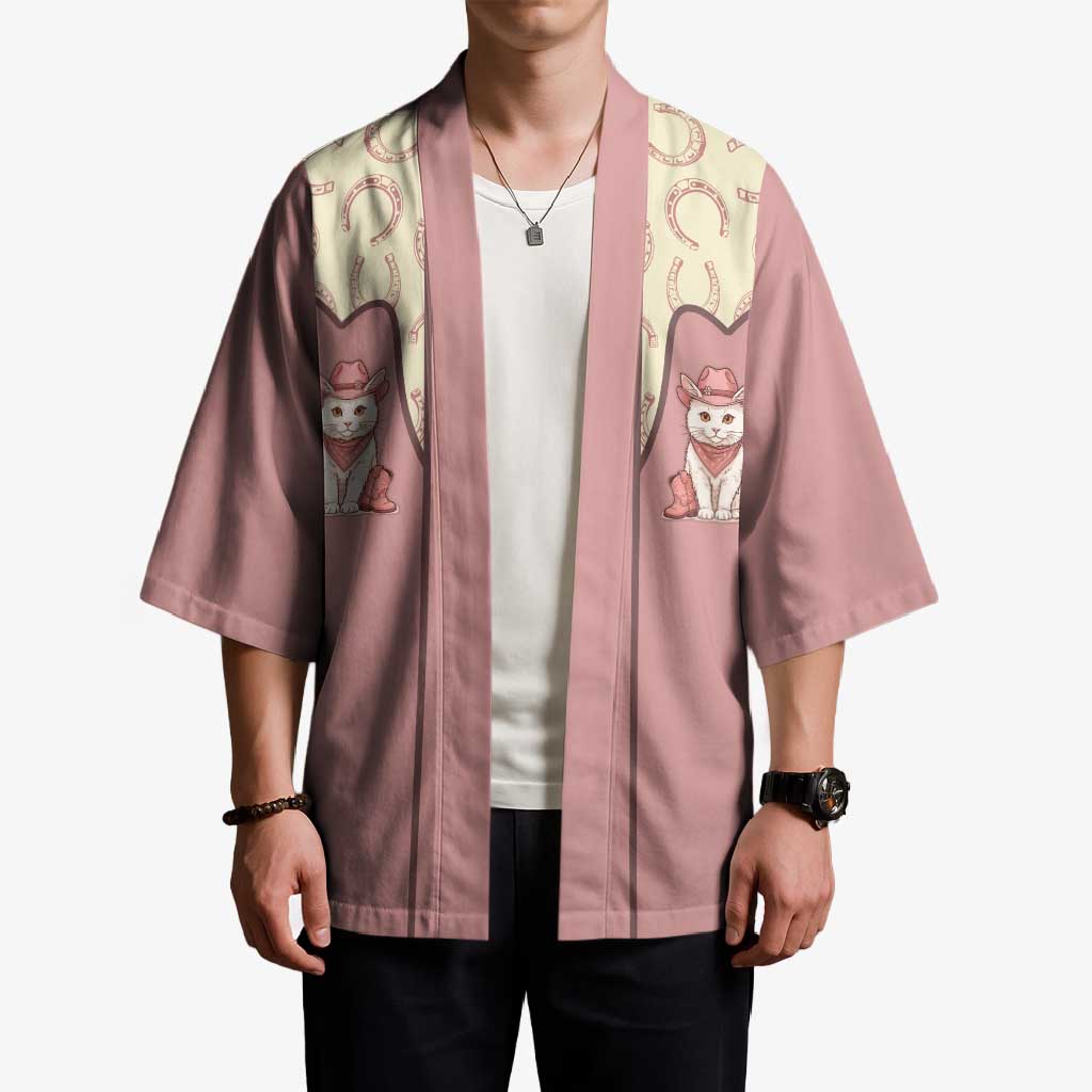 Cowcat Kimono Cowboy Cat Meowdy Retro Western Yoke Pink - Wonder Print Shop