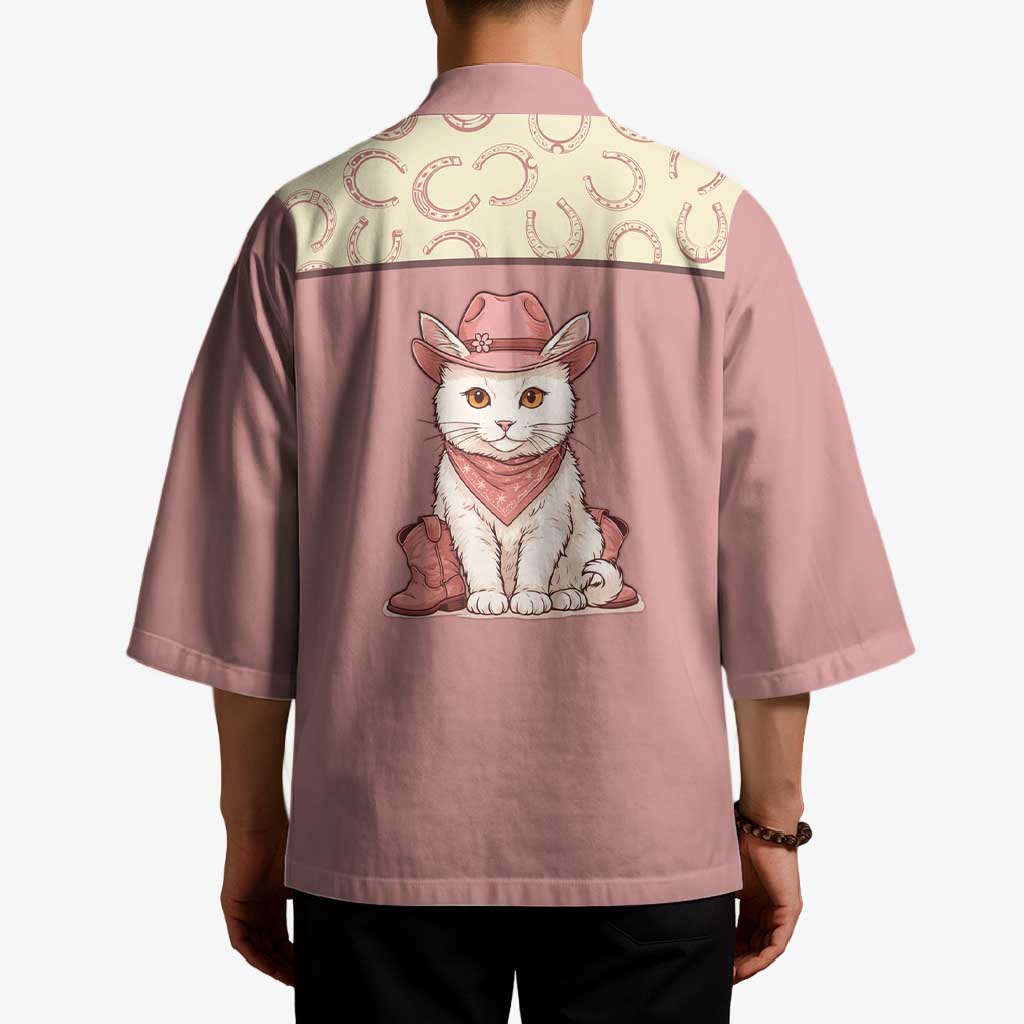 Cowcat Kimono Cowboy Cat Meowdy Retro Western Yoke Pink - Wonder Print Shop