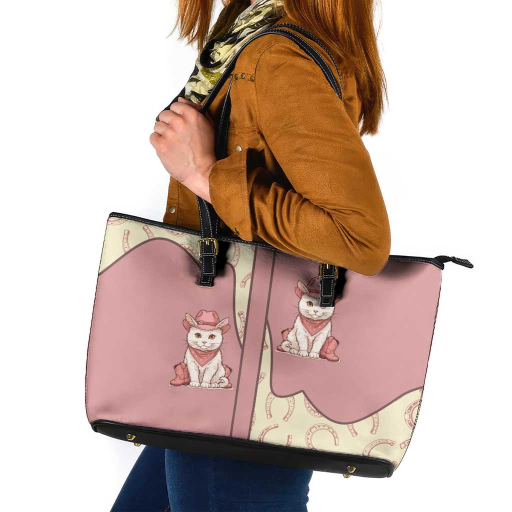 Cowcat Leather Tote Bag Cowboy Cat Meowdy Retro Western Yoke Pink - Wonder Print Shop