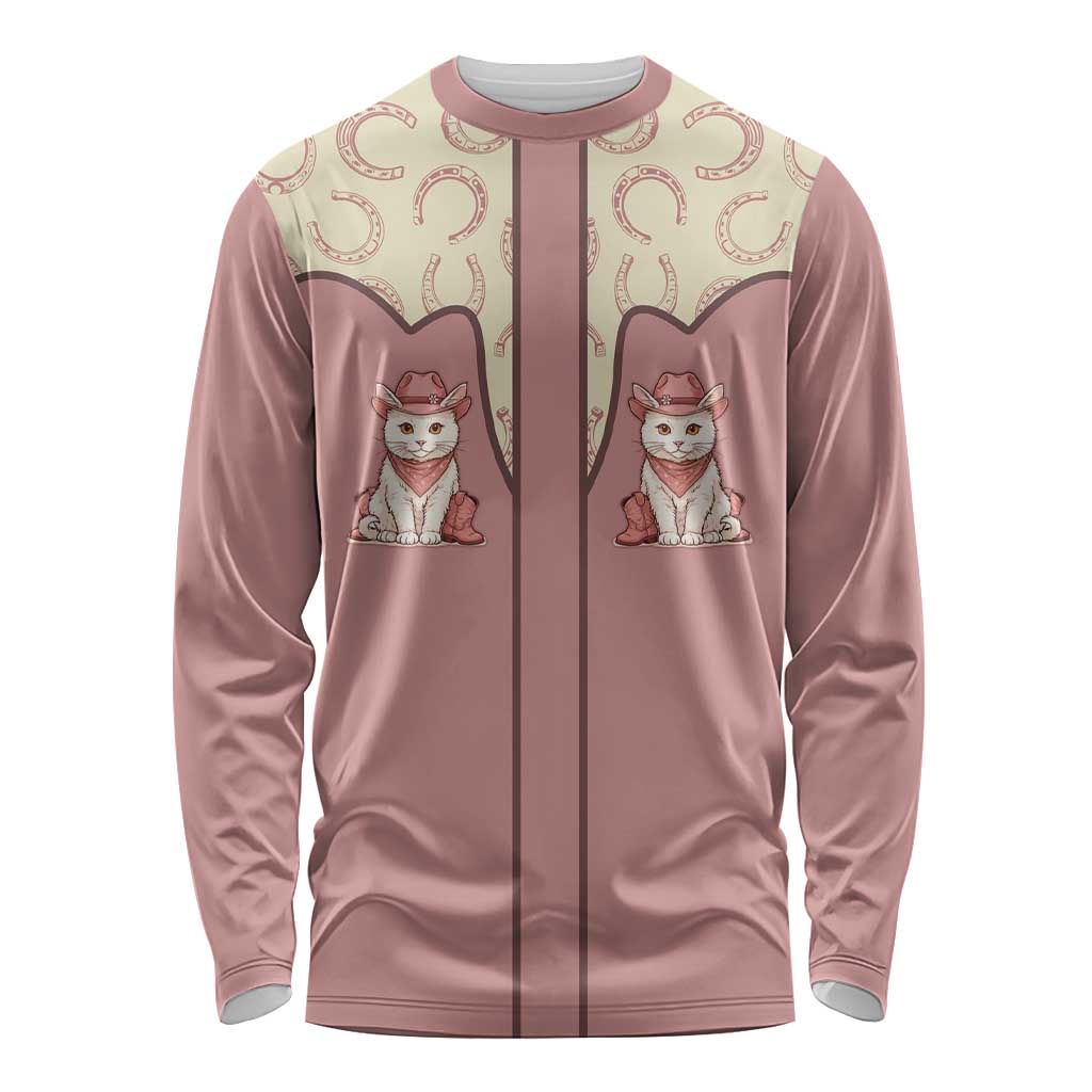 Cowcat Long Sleeve Shirt Cowboy Cat Meowdy Retro Western Yoke Pink - Wonder Print Shop