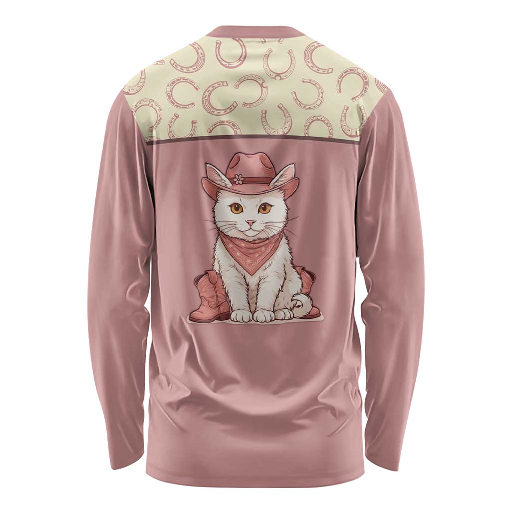 Cowcat Long Sleeve Shirt Cowboy Cat Meowdy Retro Western Yoke Pink - Wonder Print Shop