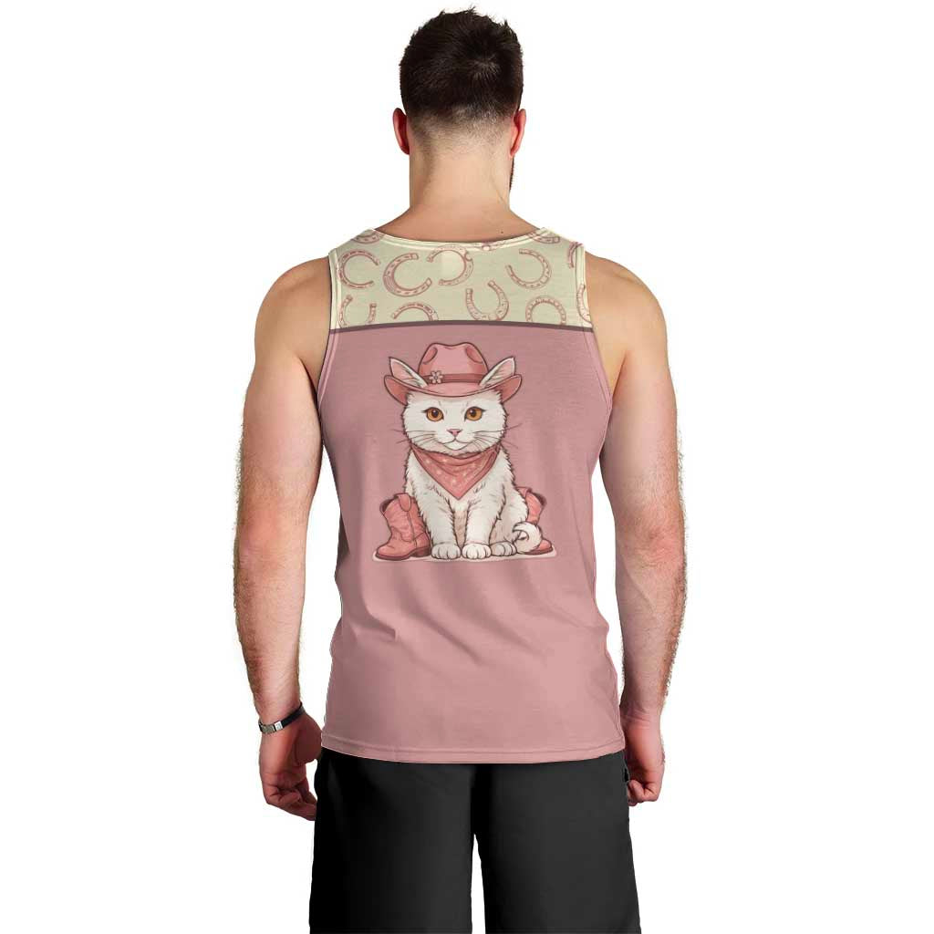 Cowcat Men Tank Top Cowboy Cat Meowdy Retro Western Yoke Pink - Wonder Print Shop