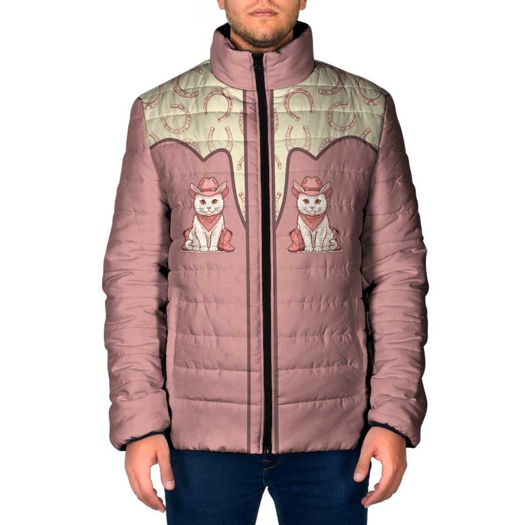 Cowcat Padded Jacket Cowboy Cat Meowdy Retro Western Yoke Pink - Wonder Print Shop