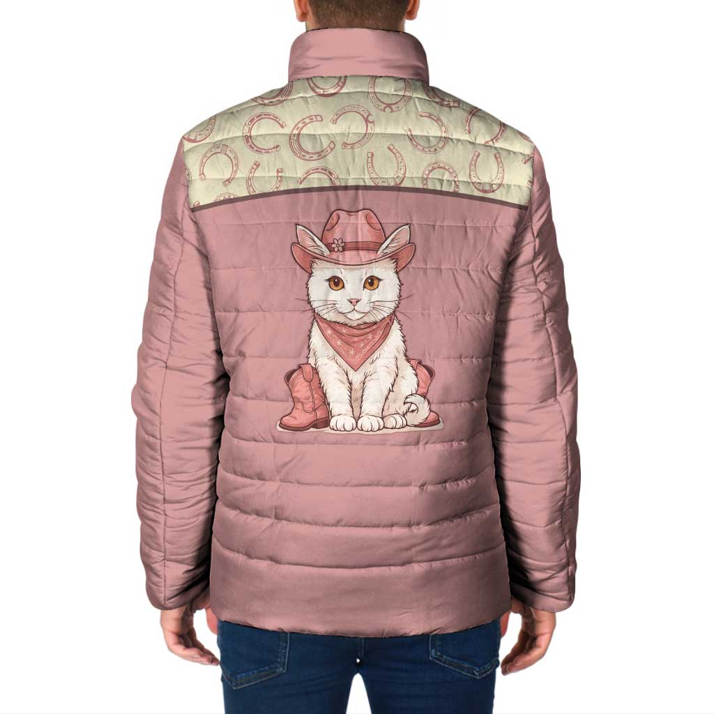 Cowcat Padded Jacket Cowboy Cat Meowdy Retro Western Yoke Pink - Wonder Print Shop