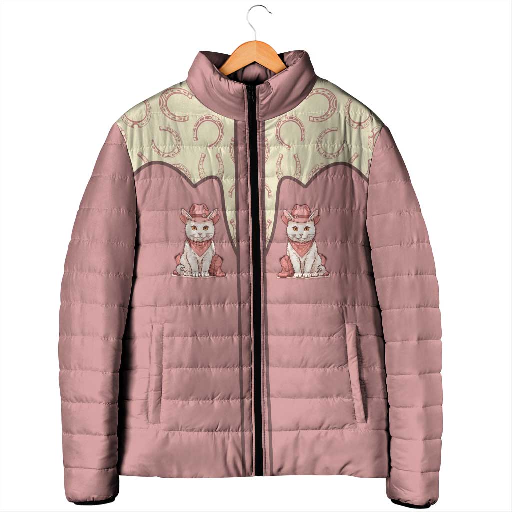 Cowcat Padded Jacket Cowboy Cat Meowdy Retro Western Yoke Pink - Wonder Print Shop
