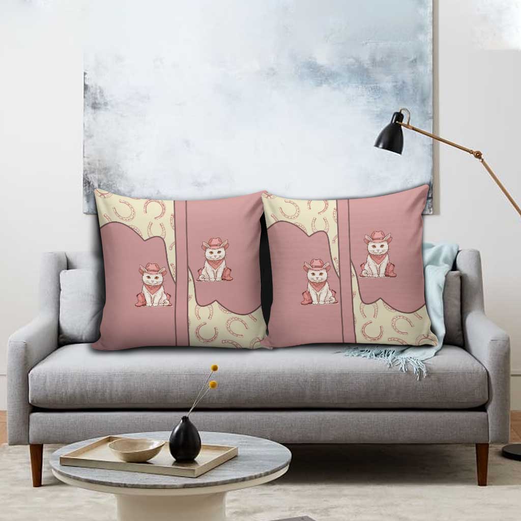 Cowcat Pillow Cover Cowboy Cat Meowdy Retro Western Yoke Pink - Wonder Print Shop