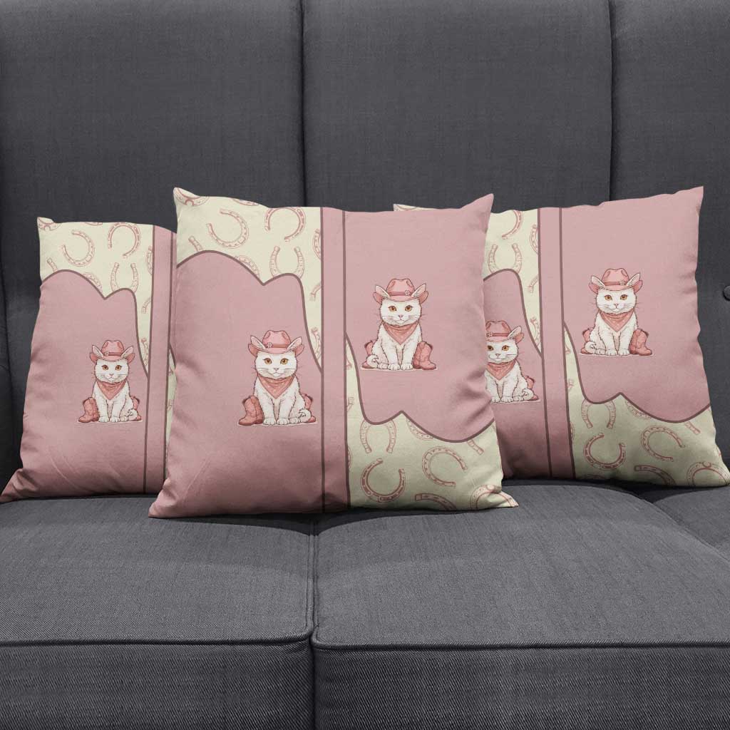 Cowcat Pillow Cover Cowboy Cat Meowdy Retro Western Yoke Pink - Wonder Print Shop