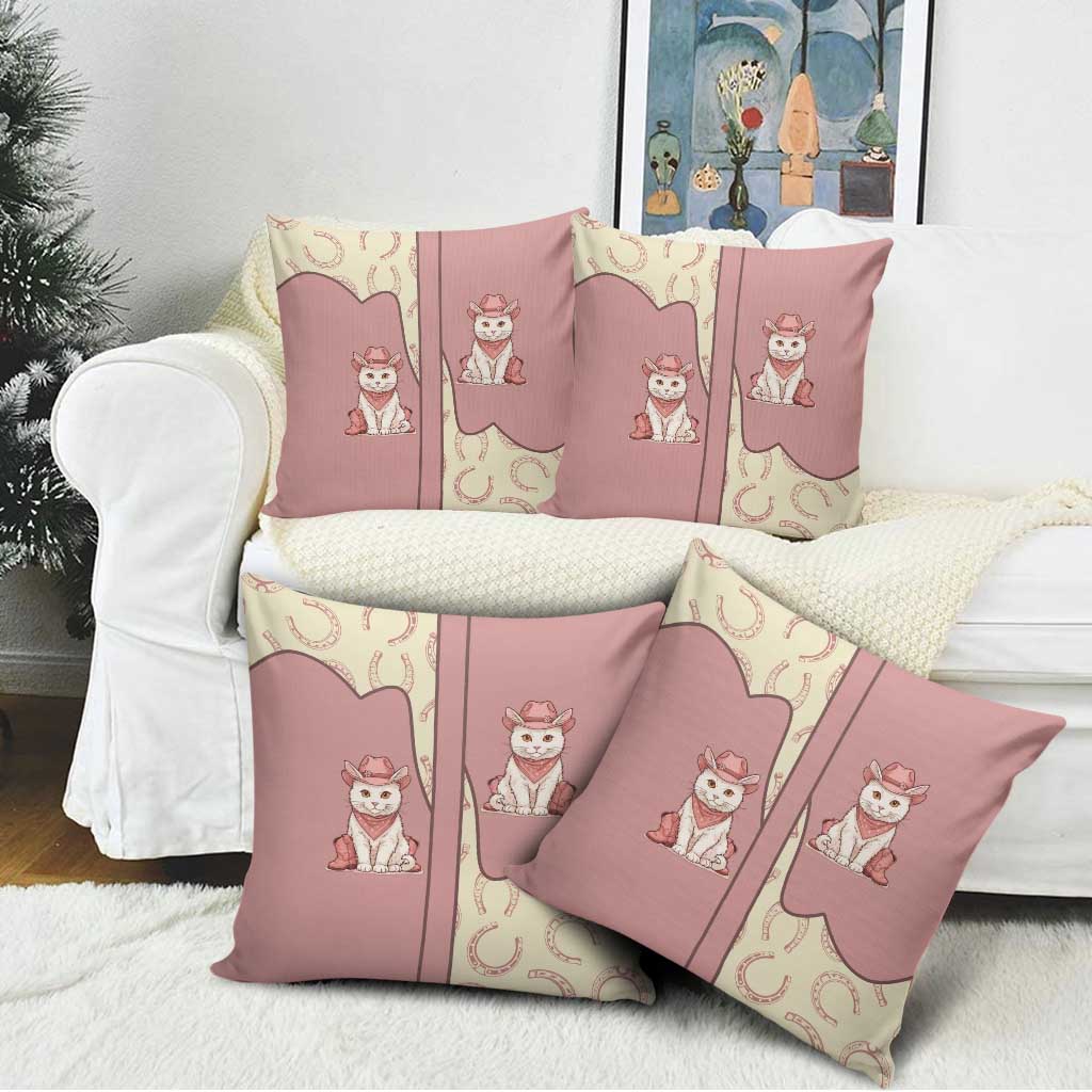 Cowcat Pillow Cover Cowboy Cat Meowdy Retro Western Yoke Pink - Wonder Print Shop