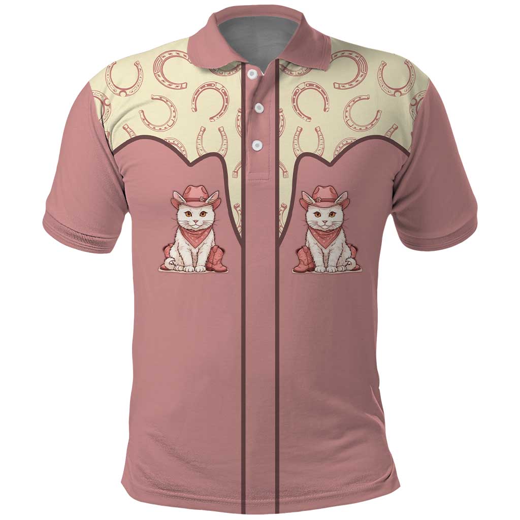 Cowcat Polo Shirt Cowboy Cat Meowdy Retro Western Yoke Pink - Wonder Print Shop