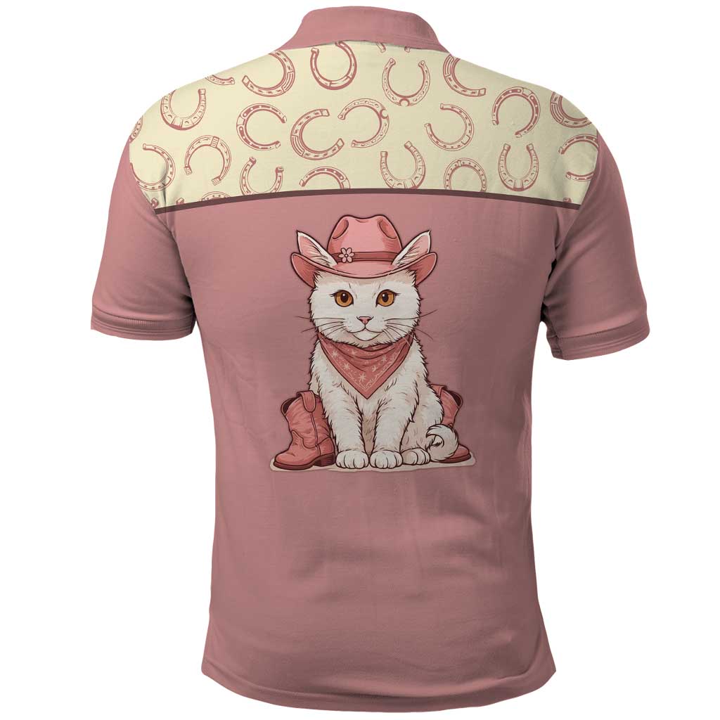 Cowcat Polo Shirt Cowboy Cat Meowdy Retro Western Yoke Pink - Wonder Print Shop