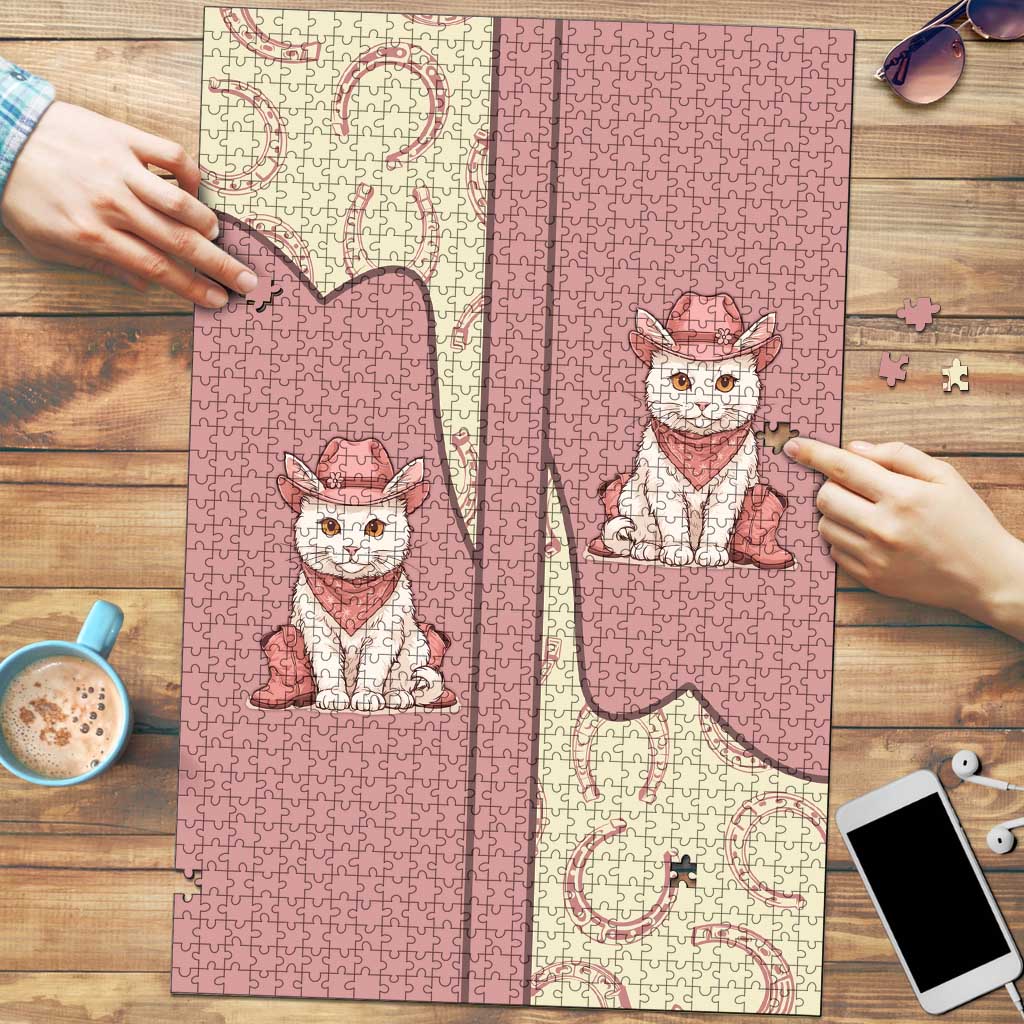 Cowcat Puzzle Cowboy Cat Meowdy Retro Western Yoke Pink - Wonder Print Shop