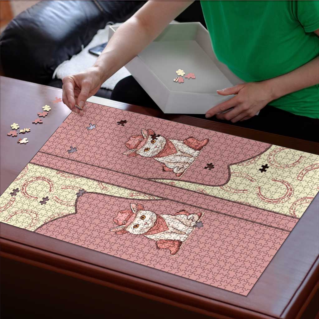Cowcat Puzzle Cowboy Cat Meowdy Retro Western Yoke Pink - Wonder Print Shop