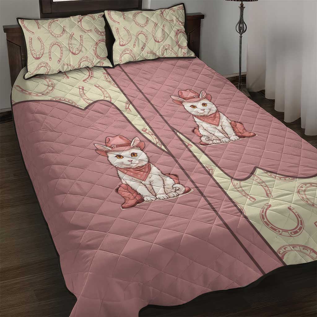 Cowcat Quilt Bed Set Cowboy Cat Meowdy Retro Western Yoke Pink - Wonder Print Shop