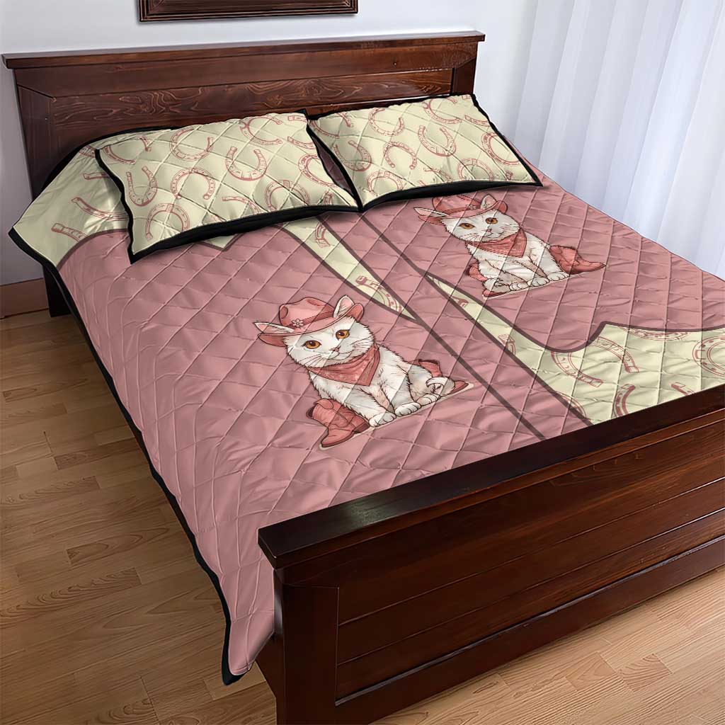 Cowcat Quilt Bed Set Cowboy Cat Meowdy Retro Western Yoke Pink - Wonder Print Shop
