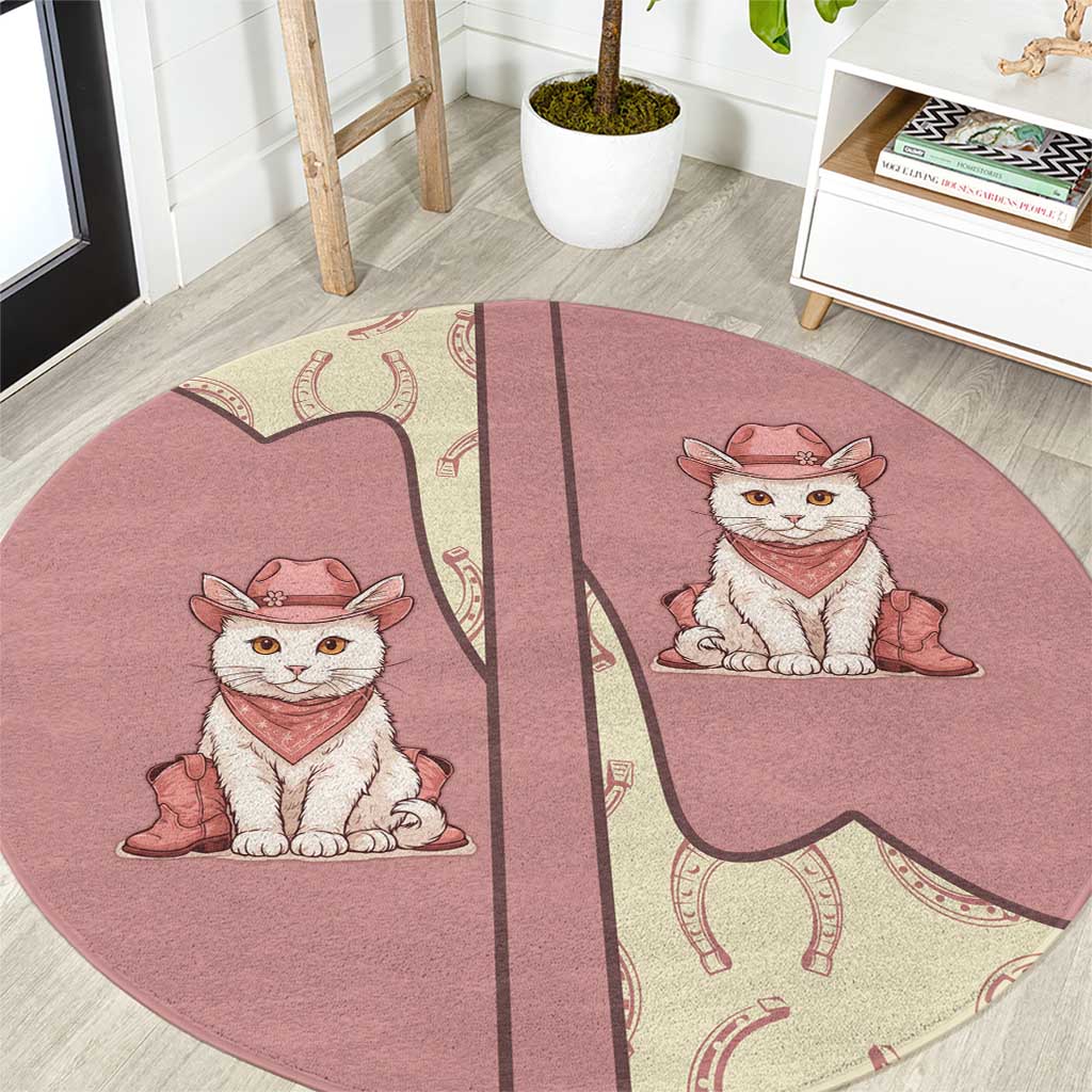 Cowcat Round Carpet Cowboy Cat Meowdy Retro Western Yoke Pink - Wonder Print Shop