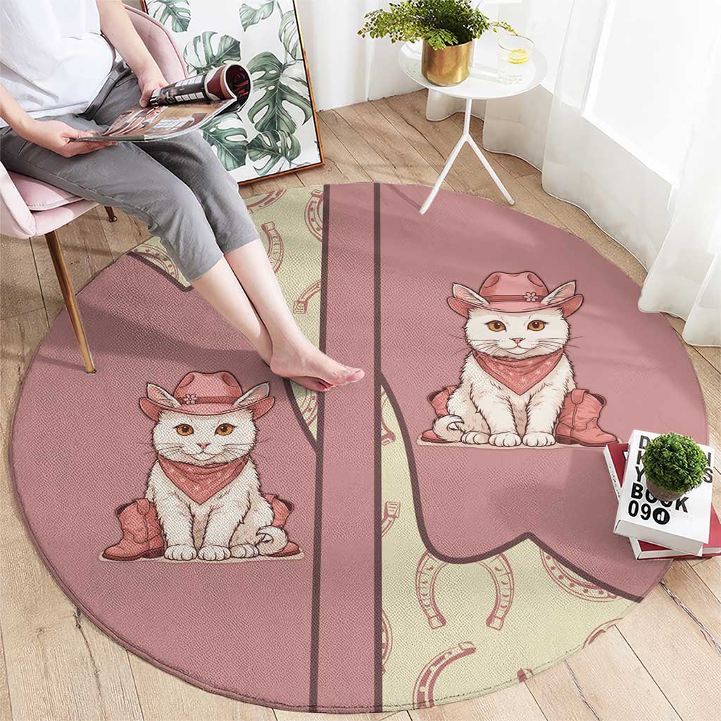 Cowcat Round Carpet Cowboy Cat Meowdy Retro Western Yoke Pink - Wonder Print Shop