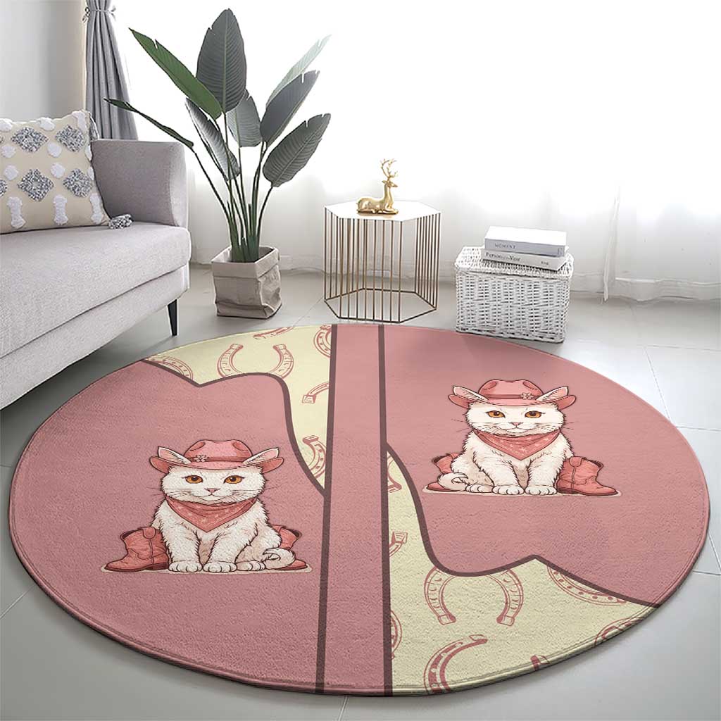 Cowcat Round Carpet Cowboy Cat Meowdy Retro Western Yoke Pink - Wonder Print Shop