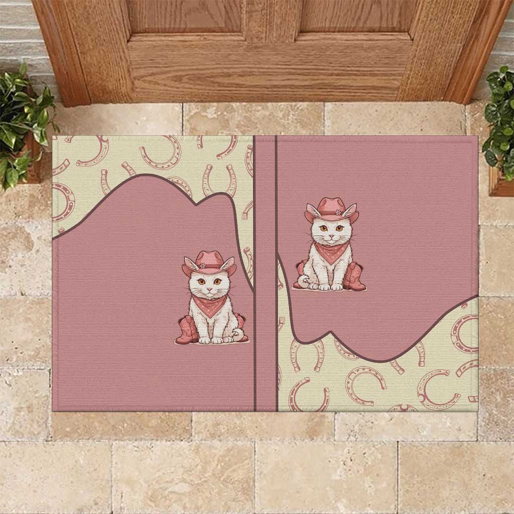 Cowcat Rubber Doormat Cowboy Cat Meowdy Retro Western Yoke Pink - Wonder Print Shop