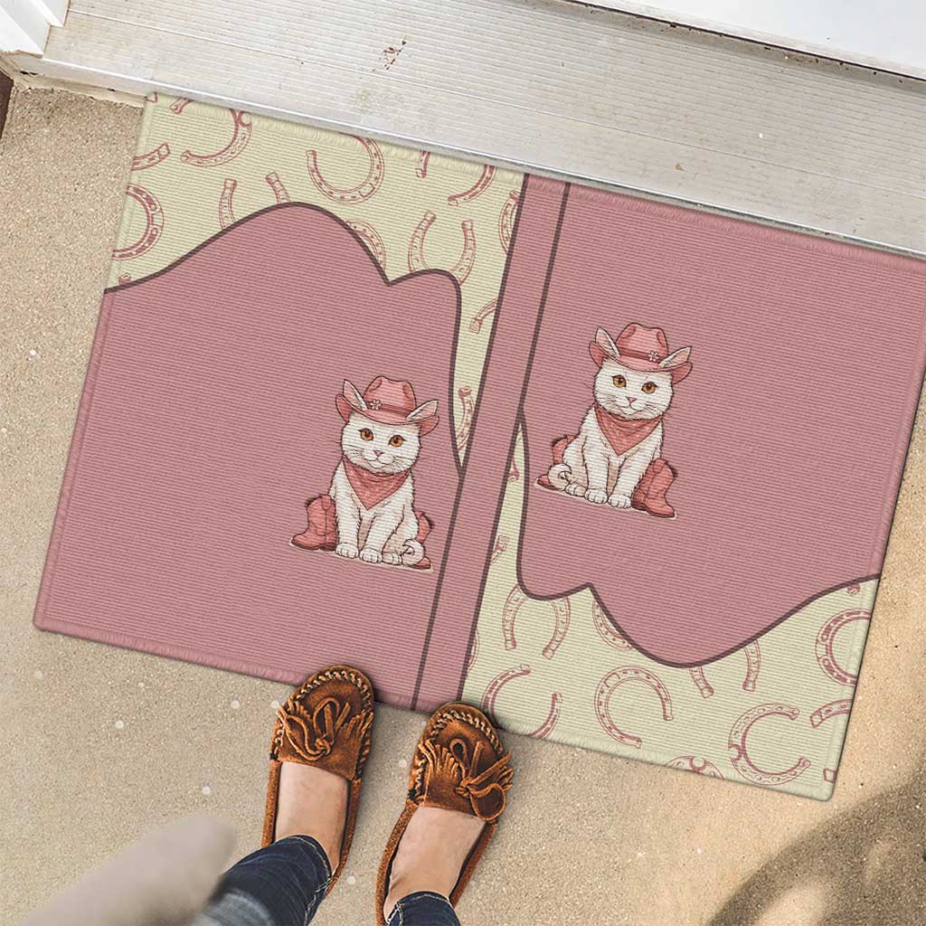 Cowcat Rubber Doormat Cowboy Cat Meowdy Retro Western Yoke Pink - Wonder Print Shop