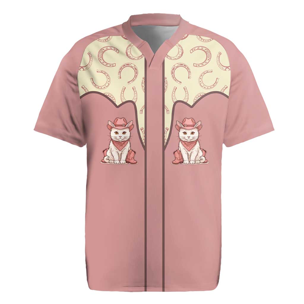 Cowcat Rugby Jersey Cowboy Cat Meowdy Retro Western Yoke Pink - Wonder Print Shop