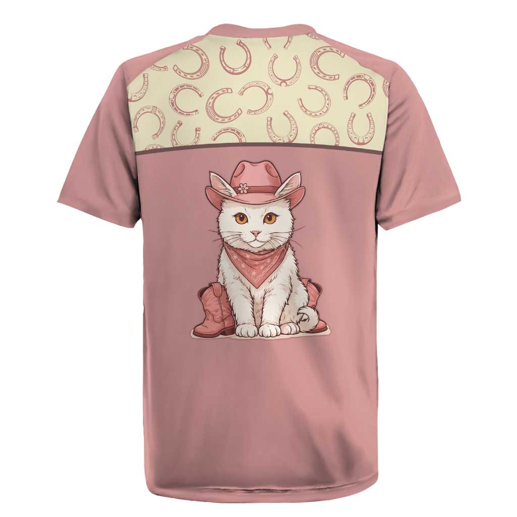 Cowcat Rugby Jersey Cowboy Cat Meowdy Retro Western Yoke Pink - Wonder Print Shop