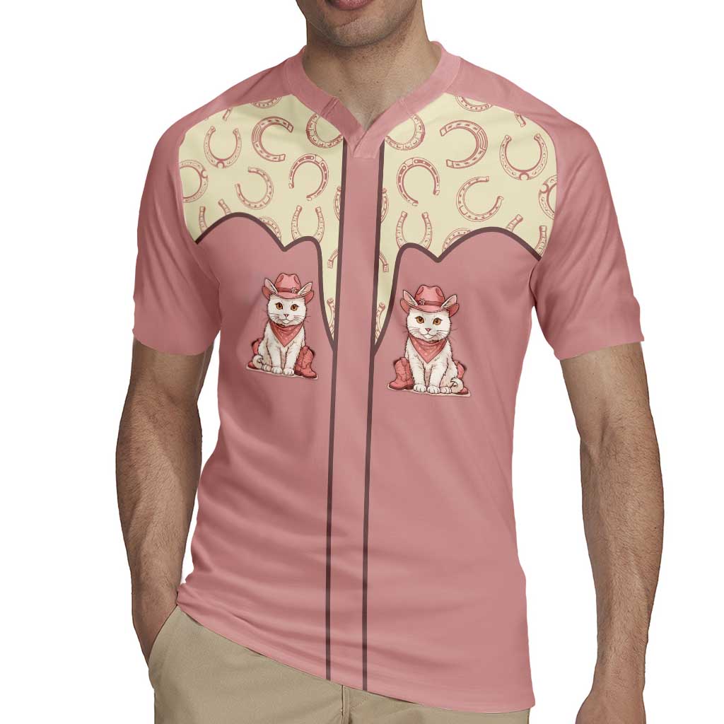 Cowcat Rugby Jersey Cowboy Cat Meowdy Retro Western Yoke Pink - Wonder Print Shop