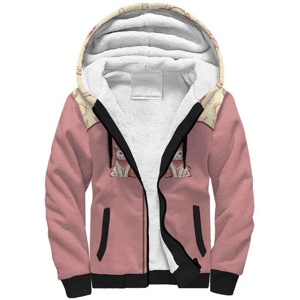 Cowcat Sherpa Hoodie Cowboy Cat Meowdy Retro Western Yoke Pink - Wonder Print Shop
